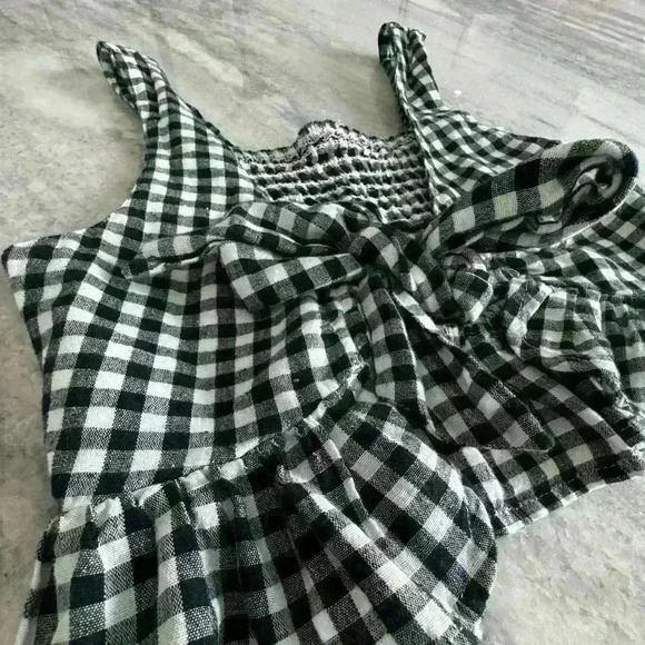 American Eagle Smock Gingham Bow Front Tie Navy blue nautical checkered Top - S - Picture 5 of 10